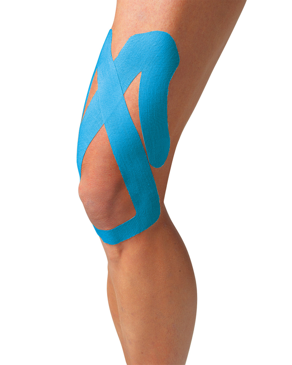 Blue knee precut kinesiology tape